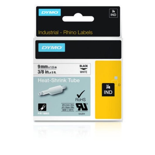 Fitas para impressoras de etiquetas DYMO Rhino 9mm x 1,5m Preto sobre branco