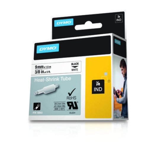 Fitas para impressoras de etiquetas DYMO Rhino 9mm x 1,5m Preto sobre branco