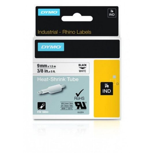 Fitas para impressoras de etiquetas DYMO Rhino 9mm x 1,5m Preto sobre branco