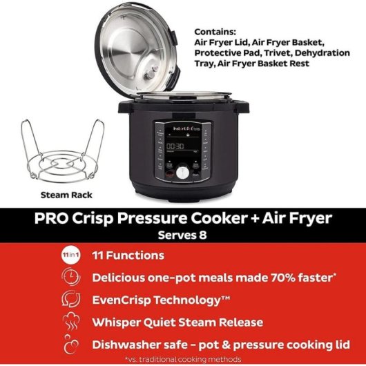 Panela Multi-cozedor Instant Pot Pro Crisp 8 Air Fryer 7,6 L 1500 W Preto