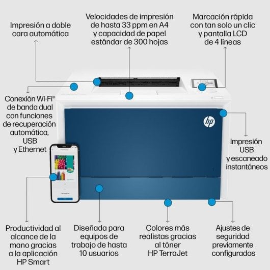 Impresora Láser Wi-Fi HP Color LaserJet Pro 4202dw Dúplex con seguridad dinámica