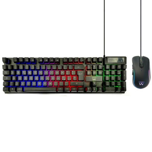 Teclado Ewent PL3200 membrana completo com LED RGB e rato gaming incluído