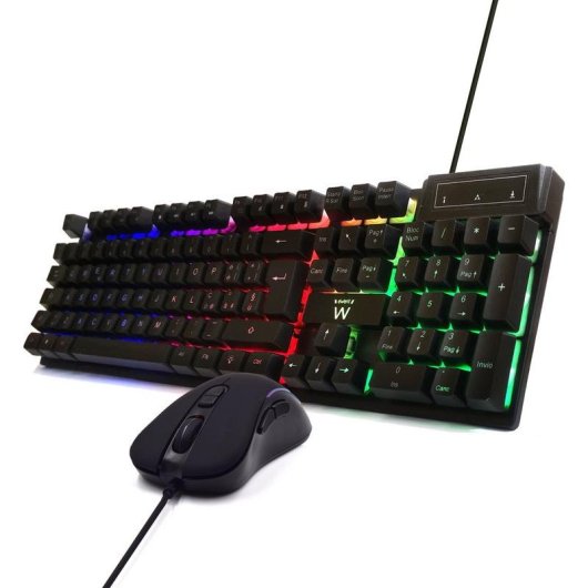 Teclado Ewent PL3200 membrana completo com LED RGB e rato gaming incluído