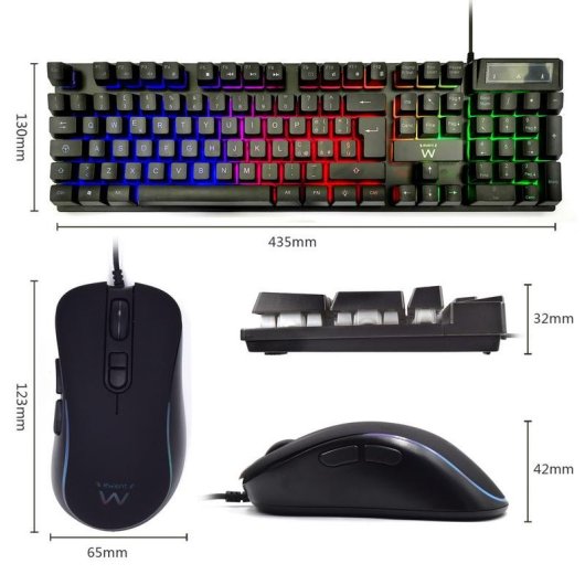 Teclado Ewent PL3200 membrana completo com LED RGB e rato gaming incluído