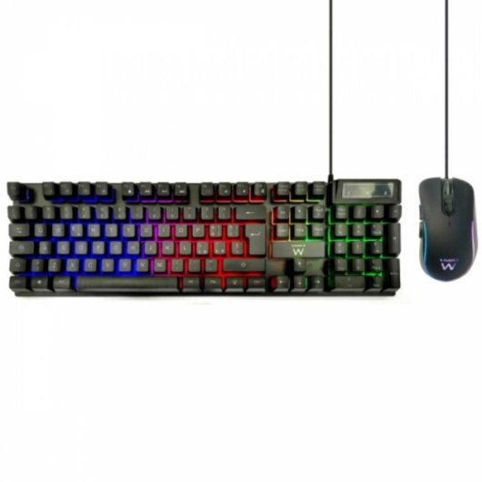 Teclado Ewent PL3200 membrana completo com LED RGB e rato gaming incluído
