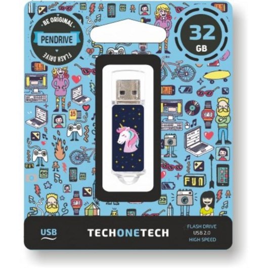 Chiavetta USB TECH ONE TECH Unicornio dream 32 GB USB 2.0 Blu Trasparente