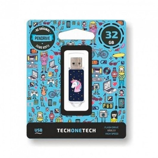 Chiavetta USB TECH ONE TECH Unicornio dream 32 GB USB 2.0 Blu Trasparente