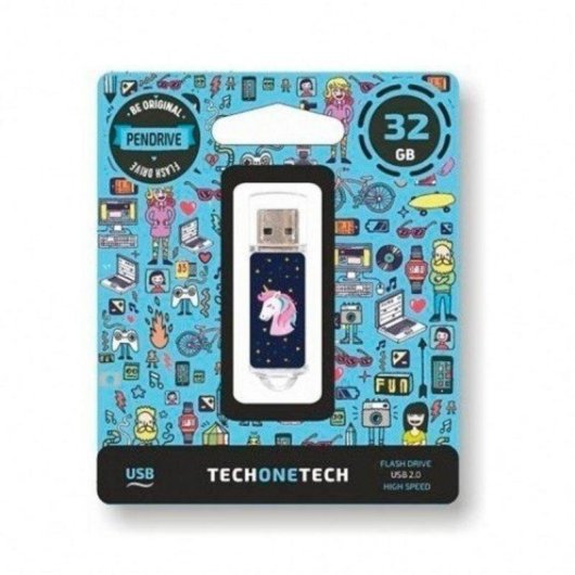Chiavetta USB TECH ONE TECH Unicornio dream 32 GB USB 2.0 Blu Trasparente