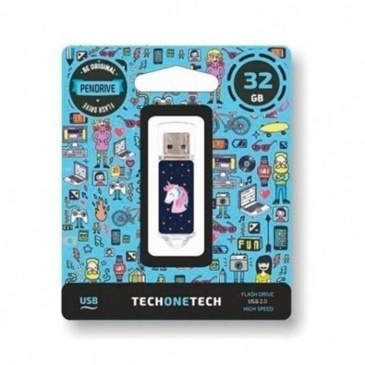Chiavetta USB TECH ONE TECH Unicornio dream 32 GB USB 2.0 Blu Trasparente