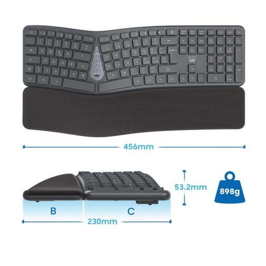 Teclado Ewent EW3288 inalámbrico ergonómico curvado multiconexión Bluetooth