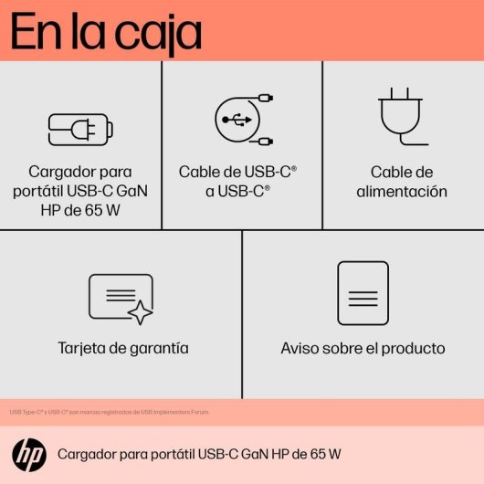 Cargador para portátil USB-C GaN 65 W HP