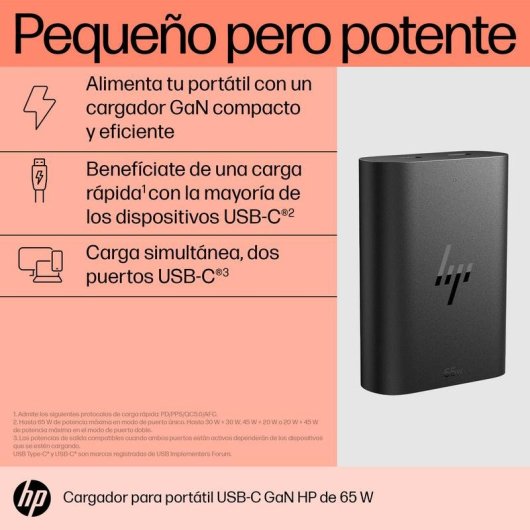 Cargador para portátil USB-C GaN 65 W HP