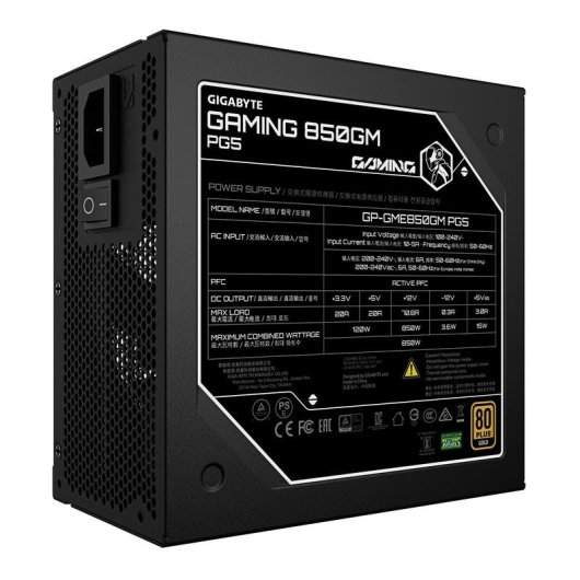 Fuente de alimentación Gigabyte GAMING 850GM PG5 850W modular 80 PLUS Gold ventilador silencioso