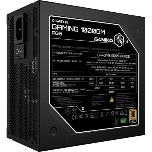 Fonte de Alimentação Gigabyte GAMING 1000GM PG5 Certificação 80 PLUS Gold 1000W modular ventoinha silenciosa