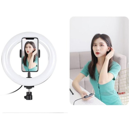 Lámpara de Aro LED Puluz PKT3073B 20 cm con Soporte para Móvil