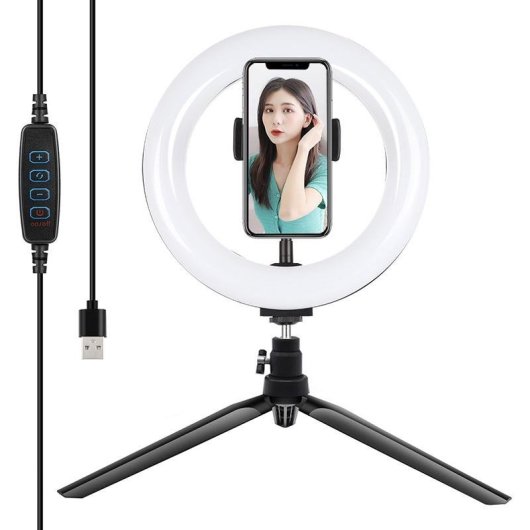 Lámpara de Aro LED Puluz PKT3073B 20 cm con Soporte para Móvil