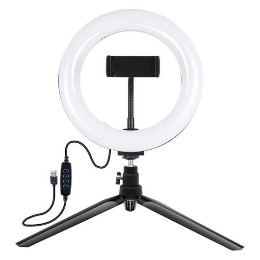 Lámpara de Aro LED Puluz PKT3073B 20 cm con Soporte para Móvil