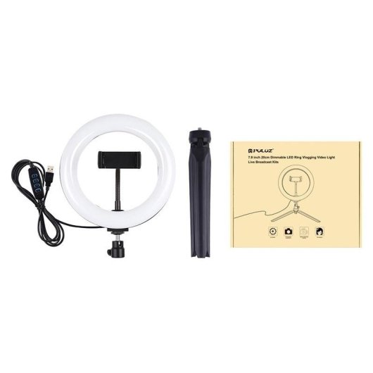 Lámpara de Aro LED Puluz PKT3073B 20 cm con Soporte para Móvil