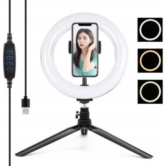 Lámpara de Aro LED Puluz PKT3073B 20 cm con Soporte para Móvil