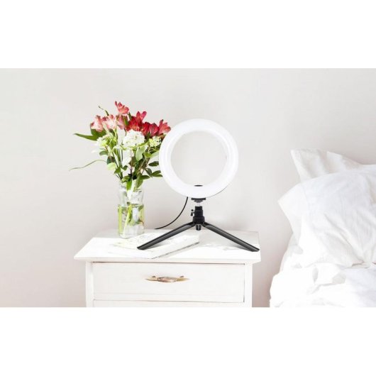 Lámpara de Aro LED Puluz PKT3073B 20 cm con Soporte para Móvil