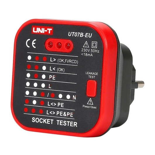 Testador de enchufes UNI-T UT07B-EU com teste RCD integrado