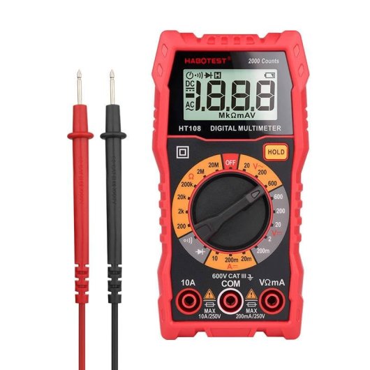 Multimètre Numérique Universel Habotest HT108L avec Lampe de Poche et Mesure True RMS