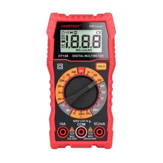 Multimètre Numérique Universel Habotest HT108L avec Lampe de Poche et Mesure True RMS