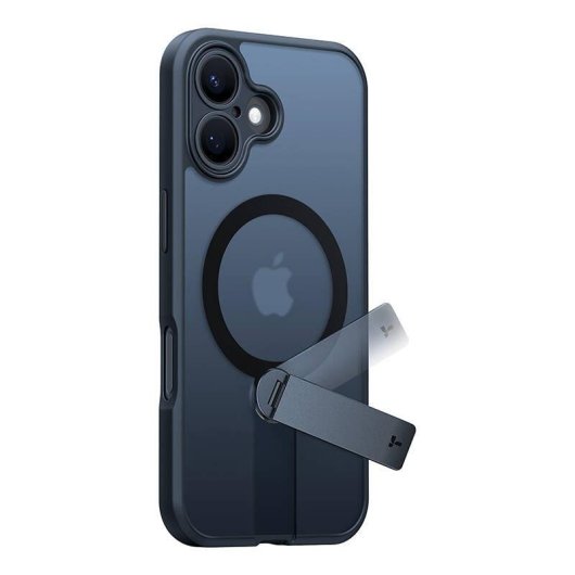 Funda para móvil Torras Pstand Spin resistente con soporte giratorio negra para iPhone 16
