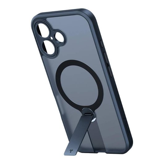 Funda para móvil Torras Pstand Spin resistente con soporte giratorio negra para iPhone 16