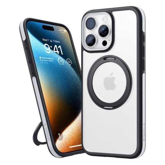 Funda para móvil Torras Ostand R Fusion Silikon Schwarz Rotation 360° für iPhone 16 Pro