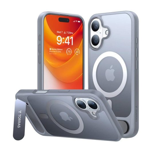 Funda para móvil Torras Pstand Series Carcasa Protectora TPU Gris para iPhone 16 Plus