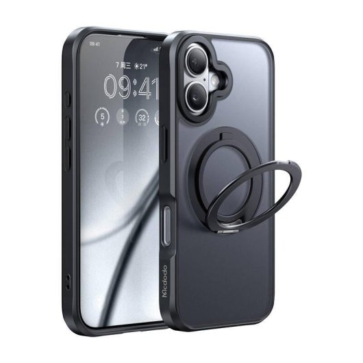 Funda para móvil McDodo PC-4931 rigide aluminium noire avec support pour iPhone 16 Plus