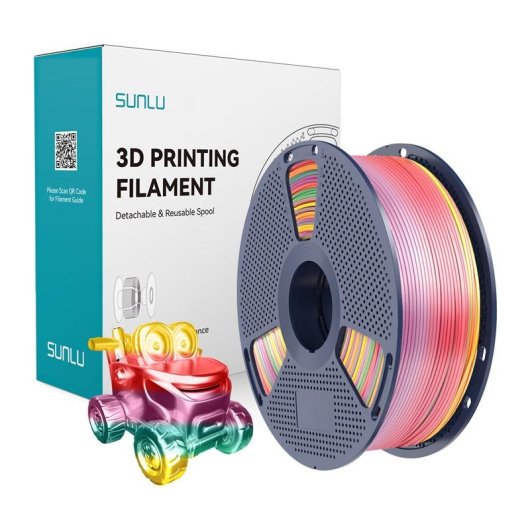 Filamento PLA+ Silk Sunlu Rainbow 01 1,75 mm Multicolor Sedoso Fácil Impresión