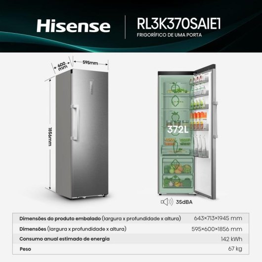 Frigorífico Combi Hisense RL3K370SAIE1 Total No Frost 185,6cm 372L E Acero inoxidable WiFi