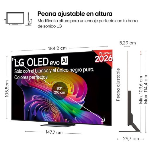 TV LG OLED evo AI OLED83C64LA 83" 4K UltraHD 120Hz Smart TV WebOS HDR10 Dolby Vision