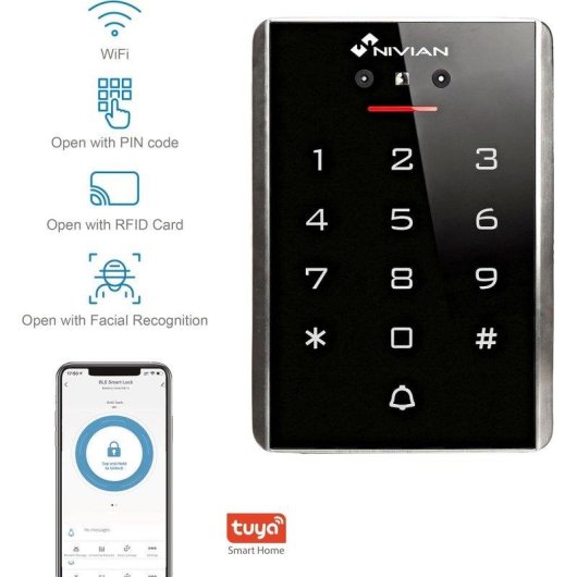 Controle de Acesso Nivian NVS-ACCESS-PIN-RFID-FACE-W Facial Cartão RFID 2.000 Utilizadores Wifi