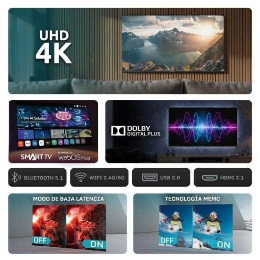 Nilait Prisma 43UD7004SWOS 43" LED UHD 4K Smart TV WEBOS+Nilait Harmony Sound bar Barra de sonido 2.0 60W blanca