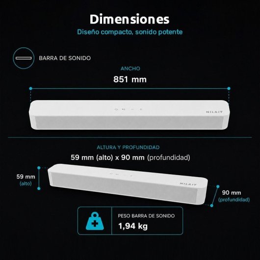 Nilait Luxe 43UD8004SWOS 43" QLED UHD 4K Smart TV WEBOS+Nilait Harmony Sound bar Barra de sonido 2.0 60W blanca