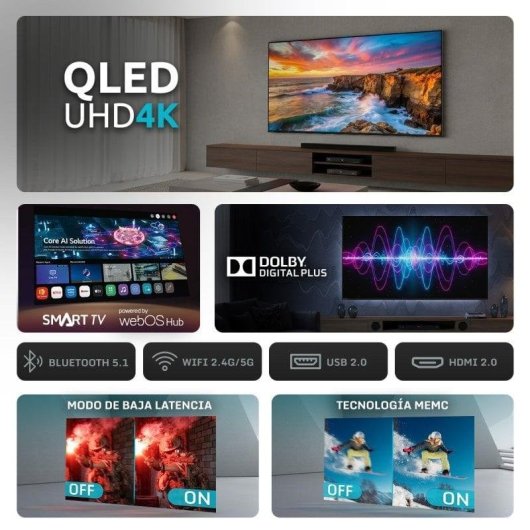 Nilait Luxe 50UD8004SWOS 50" QLED UHD 4K Smart TV WEBOS+Nilait Harmony Sound bar Barra de sonido 2.0 60W blanca