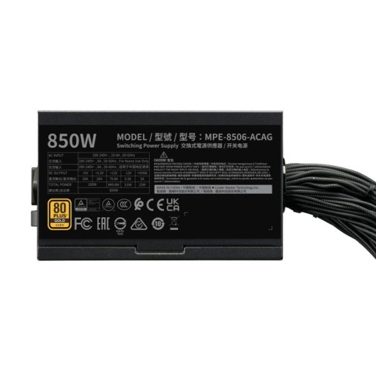 Fonte de Alimentação Cooler Master MWE Gold 850 V3 850W Certificação 80 PLUS Gold ativa