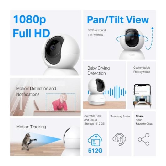 Cámara IP TP-Link Tapo C200P2 FullHD Visión Nocturna Interior Audio Bidireccional