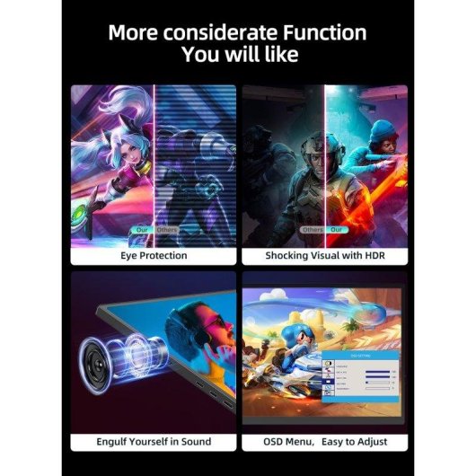 Monitor Uperfect 18,5" FullHD 120Hz IPS Táctil 10 puntos VESA USB-C Mini HDMI 5ms