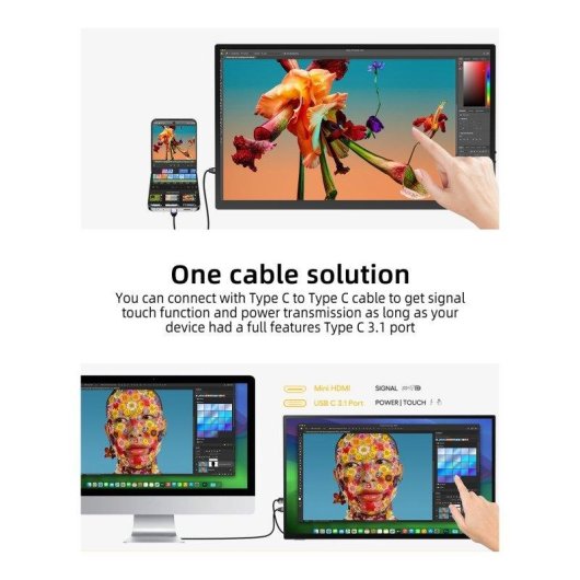 Monitor Uperfect 18,5" FullHD 120Hz IPS Táctil 10 puntos VESA USB-C Mini HDMI 5ms