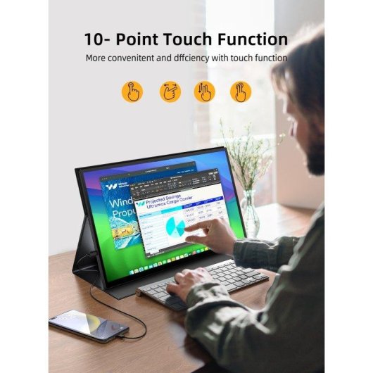 Monitor Uperfect 18,5" FullHD 120Hz IPS Táctil 10 puntos VESA USB-C Mini HDMI 5ms