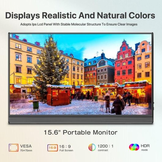 Monitor Uperfect 15,6" FullHD 60Hz IPS USB-C HDMI VESA Contraste 1200:1