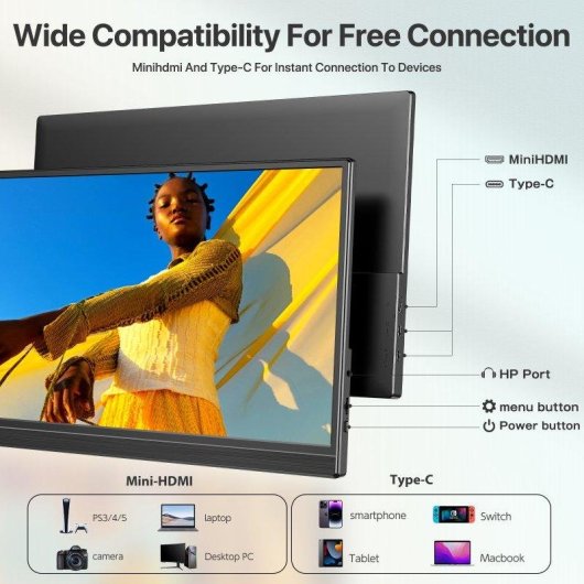 Monitor Uperfect 15,6" FullHD 60Hz IPS USB-C HDMI VESA Contraste 1200:1