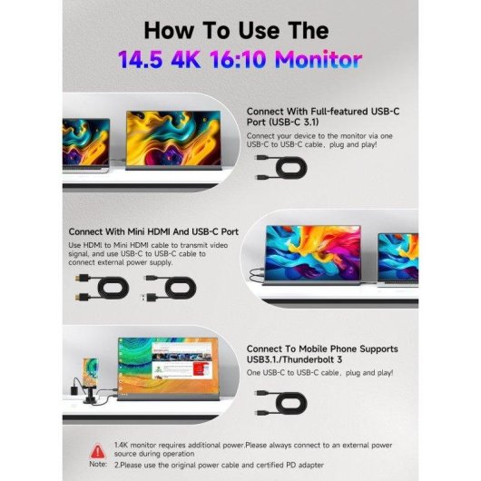 Monitor Uperfect 14,5" UltraHD 4K 60Hz IPS 110% sRGB 1ms Portátil