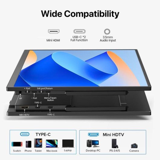 Monitor Uperfect 15,6" FullHD 60Hz IPS Táctil 10 puntos USB-C Aluminio Portátil