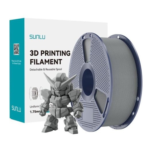 Filamento PLA+ Sunlu PLA+ 2.0 Gris 1,75 mm Haute Fluidité Durable