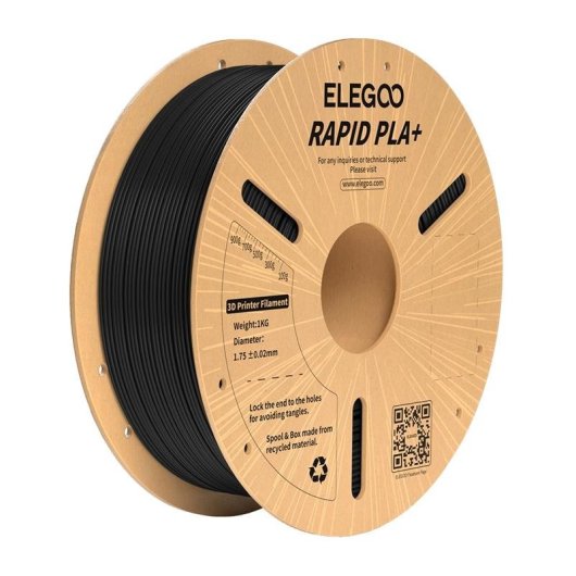 Filamento PLA+ ELEGOO Rapid Preto 1,75 mm Alta Velocidade e Resistência
